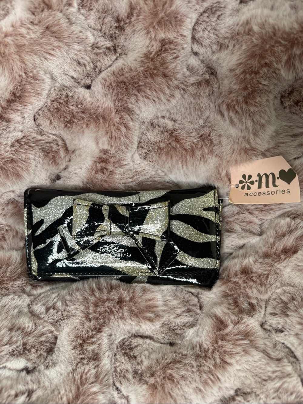Black & Silver Zebra Bow Clutch Wallet